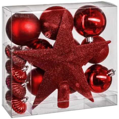 Ensemble de décorations pour sapin de Noël rouge 18 pièces