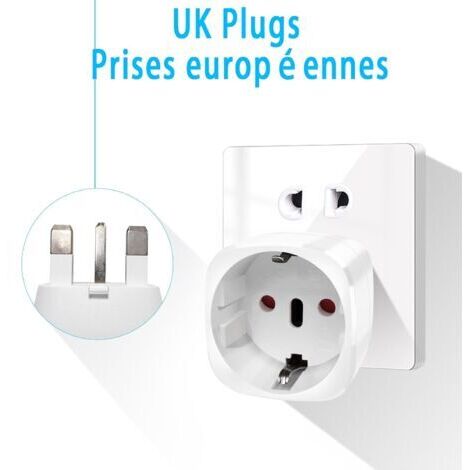 Ensemble de deux adaptateurs de prise britannique, adaptateur de voyage France vers Royaume-Uni, convient pour l'Irlande, l'Angleterre, l'Écosse, Dubaï, Malte, adaptateur de type G (blanc).
