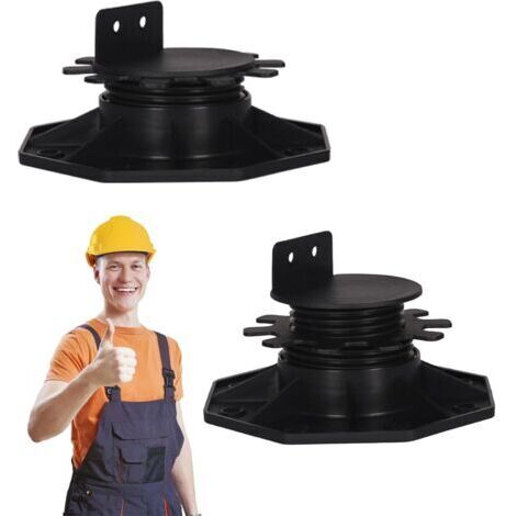 Ensemble de deux bases de patio réglables, base de dalle de patio réglable en hauteur, convient aux projets de bricolage avec des bases de patio en bois, WPC et aluminium (30 à 60 mm).