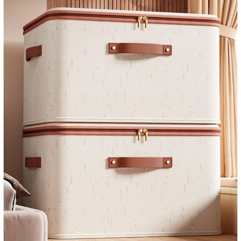 Ensemble de deux boîtes de rangement à fermeture éclair, boîtes de rangement pour vêtements lavables et pliables avec poignées en cuir PU, boîtes de