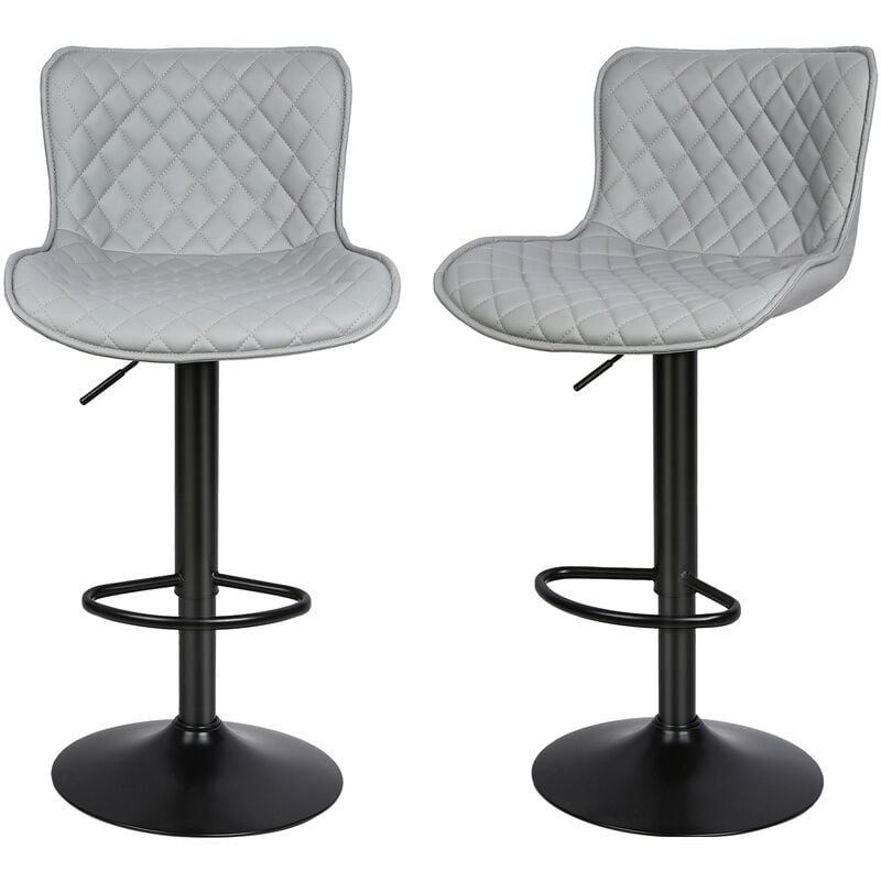 Yongqing - Lot de 2 Tabouret de Bar Chaise de Bar Pivotants avec Dossier Tabourets de Bar hauteur Réglable en Cuir pu Chaise Haute Bar Moderne gris