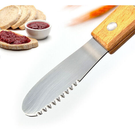 Ensemble de deux couteaux à beurre : un grand et un petit, comprenant un couteau à beurre en acier inoxydable, un couteau à beurre à manche en bois et un coupe-beurre.