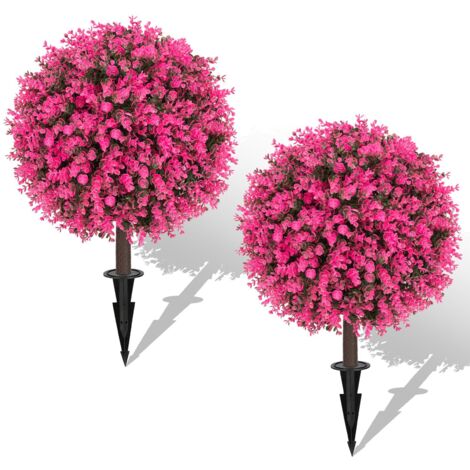 Ensemble de deux jardinières sphériques artificielles, roses et buis réalistes, fleurs artificielles, adaptées à une utilisation en extérieur