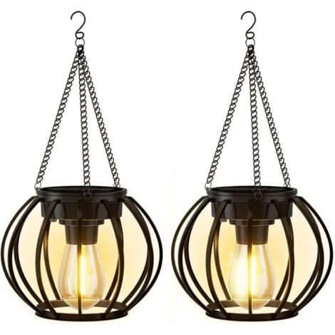 Ensemble de deux lampes solaires suspendues pour jardin – IP65Étanche, en métal, rond