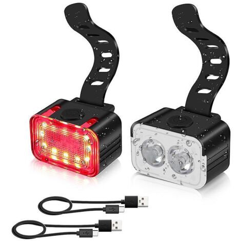 ensemble De Deux Pices (feu Avant + Feu Arrire) Lumire De Vlo Charge Usb Lumire De Vlo Led Extrieure Vlo De Montagne Feu Arrire De Vlo Ensemble D