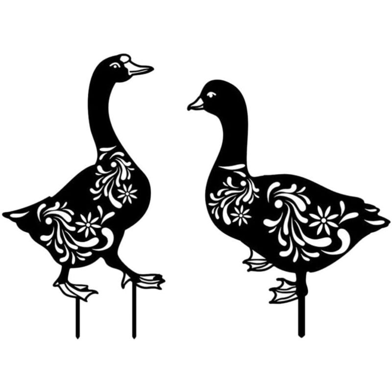 Ensemble de deux pièces de canard de jardin en métal, silhouette de tas de canard noir, logo décoratif de jardin extérieur