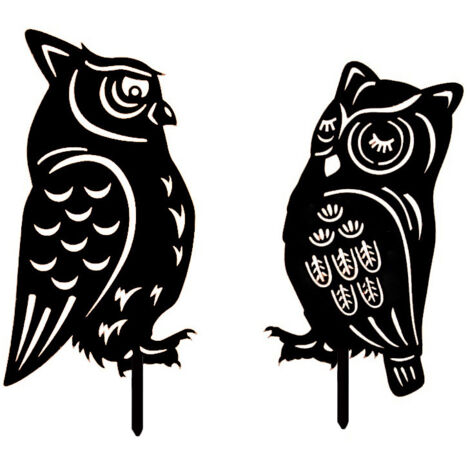Ensemble de deux pièces de hibou noir, plug - in de jardin, décoration d'artisanat en fer de jardin en plein air
