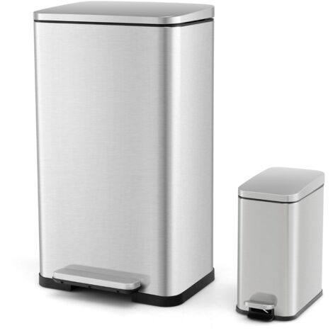Ensemble de Deux Poubelles à pédale de 40L&6L Poubelles en Acier Inoxydable avec Seaux Intérieurs Détachables Argent CW7217 DESIGN IN