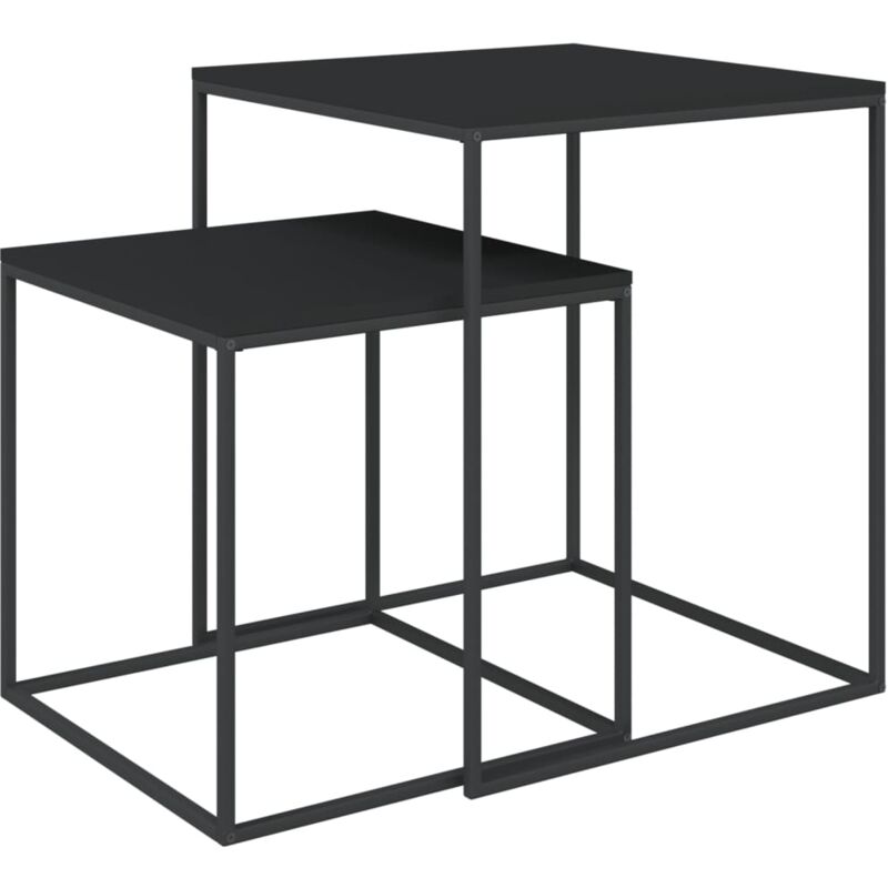 Ensemble de deux table basse tables d'appoint en bois d'ingénierie et métal noir DEC031237