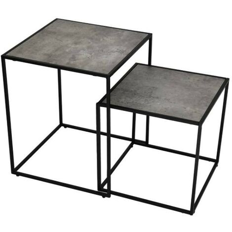 Ensemble de deux tables basses carrées modernes en béton noir