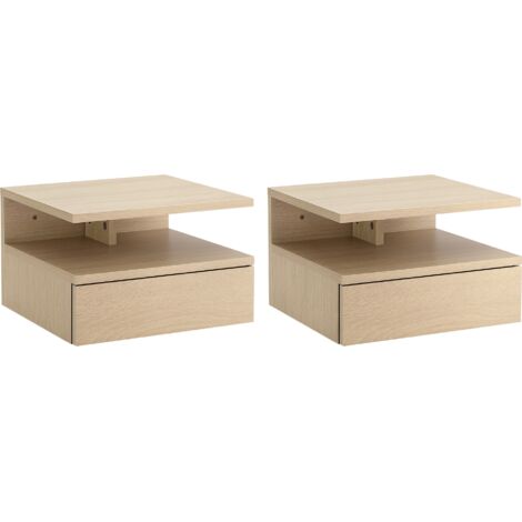 Ensemble de deux tables de chevet suspendues，Teinte chêne