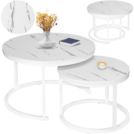 Ensemble de deux tables en marbre blanc Galen