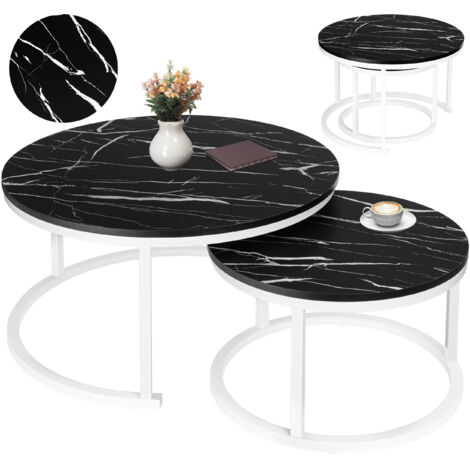 Ensemble de deux tables en marbre blanc Galen noir