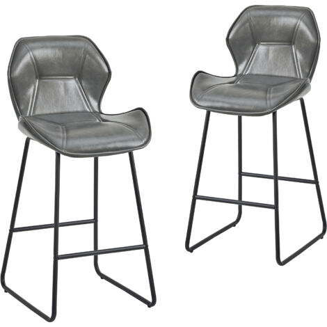 Ensemble de deux tabourets de bar design métallique en cuir synthétique. Idéaux pour cuisine,bar privé et salle à manger,finition gris sobre.