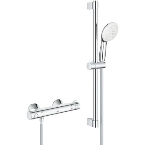 Grohe Grohtherm 800 Set Mitigeur thermostatique douche 1/2' + Douchette 2 jets + Barre de douche 60cm + Flexible (G34565002)