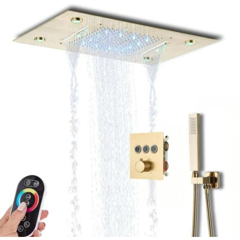 Ensemble de douche à DEL de style cascade,avec affichage numérique et télécommande, système de douche thermostatique et douchette.