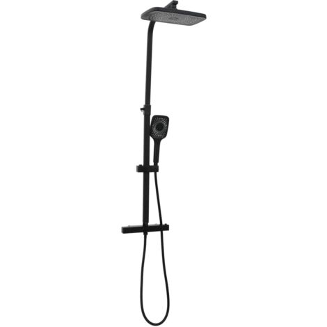 Ensemble de douche à deux tête et mitigeur et tuyau laiton noir vidaXL