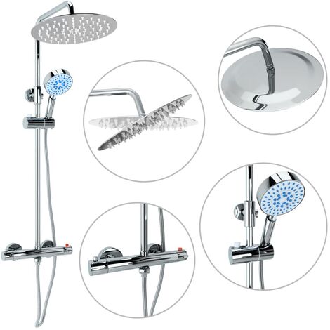 Ensemble de douche à deux têtes et thermostat acier inoxydable