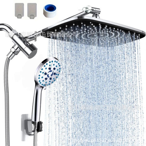 Ensemble de douche à effet pluie haute pression de 30 cm avec bras d'extension - Acier inoxydable, pommeau de douche de grand diamètre et douchette à main, buses anti-obstruction, finition chromée