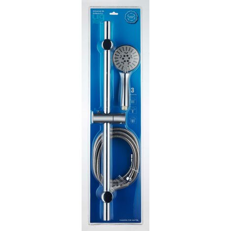 Ensemble de douche avec barre, support coulissant, poignée à 3 fonctions et tuyau inclus, modèle Bristol