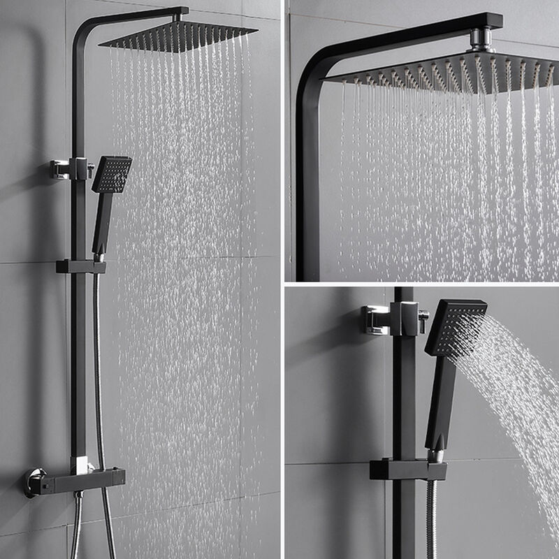 Colonne de Douche Thermostatique Ensemble de Douche Noir Hauteur Réglable Set de Douche Noir avec Mitigeur Systeme de Douche Pluie pour Salle de Bain