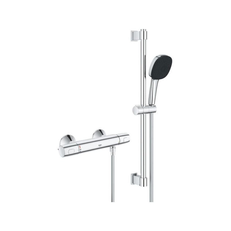 Ensemble de douche avec mitigeur thermostatique, pommeau 3 jets, barre 60cm et flexible Grohe 34237003 - Economie d'eau - Chro