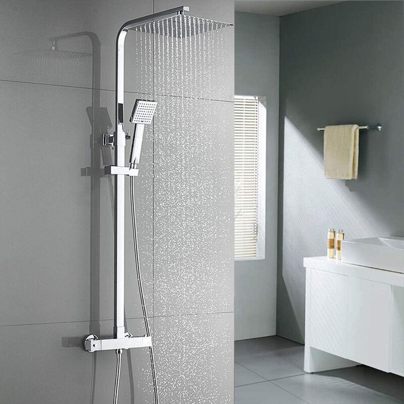 Ensemble de douche Carré Thermostatique Showerpipe Colonne de Douche en Inox avec Pommeau de douche ultra-mince 10 pouces Système de Douche pour