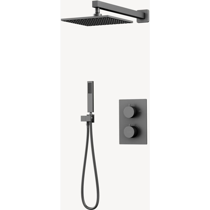 Kroos ® - Composition mitigeur thermostatique de douche encastrée Gun métal - Sirius