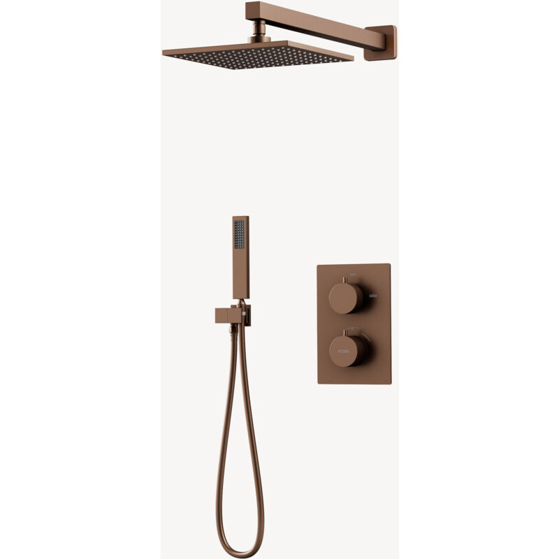 Kroos ® - Composition mitigeur thermostatique de douche encastrée Or rose brossé - Sirius