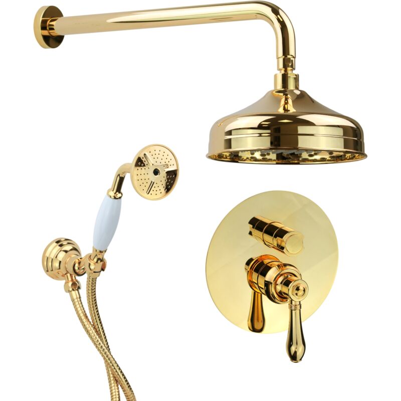 Ensemble de douche complet avec mitigeur 2 voies à encastrer, modèle rétro, couleur or Gattoni Oxford 3190/PDD0 Or