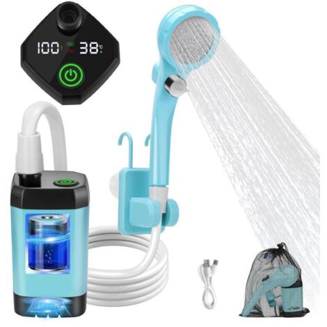 Ensemble de douche de camping , pompe de douche rechargeable , affichage intelligent de la température , pression d'eau réglable