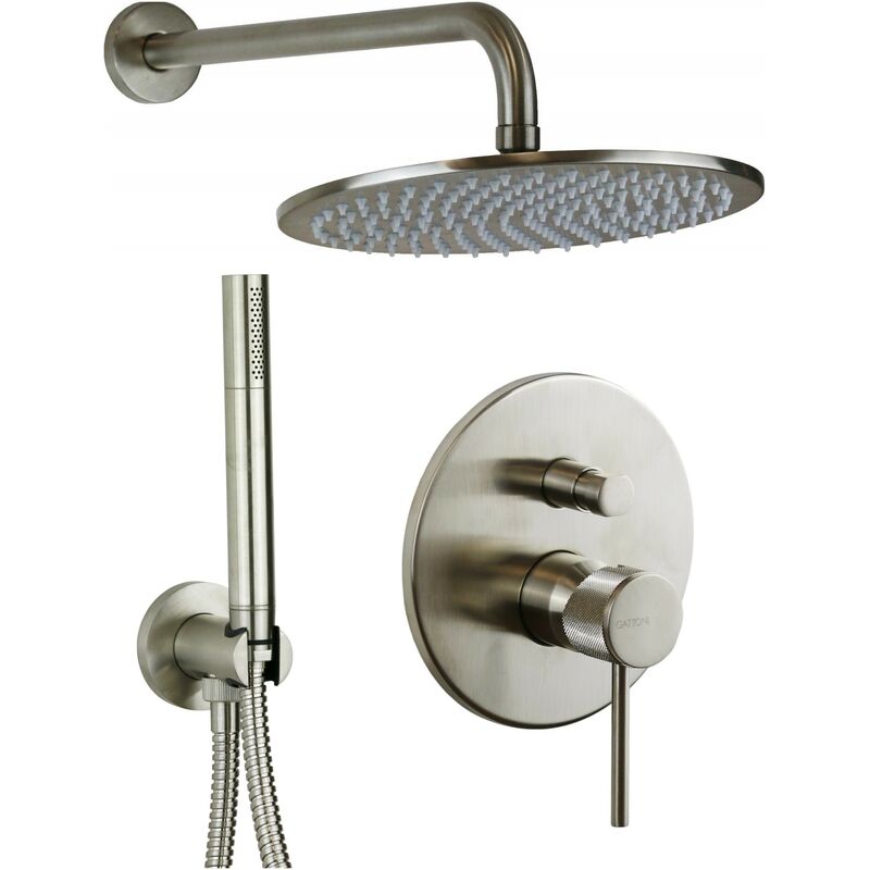 Ensemble de douche en acier brossé avec poignée de luxe Gattoni beta 2490/24NS acier inoxydable brossé