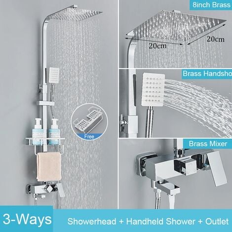 Ensemble de douche en acier inoxydable avec étagère de salle de bain colonne de douche réglable en hauteur système de douche avec robinet de bidet