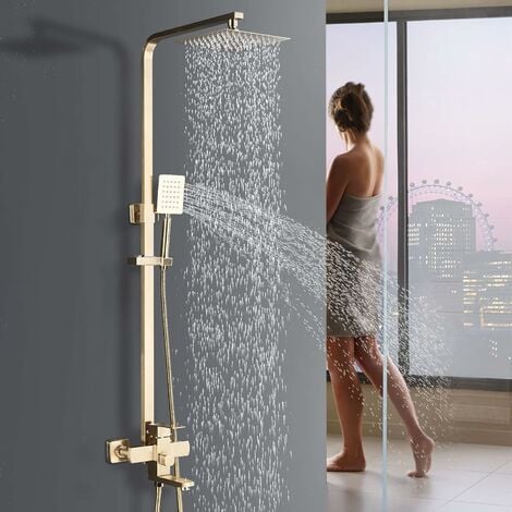 Ensemble de douche en acier inoxydable, système de douche avec douche à effet pluie carrée de 8 pouces et douchette à main, kit de douche réglable, colonne de douche en or brossé