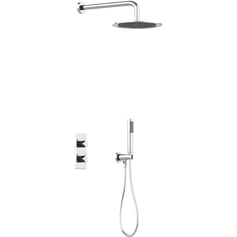 Vente-unique - Ensemble de douche encastrable avec mitigeur thermostatique - Couleur nickel brossé - timavo