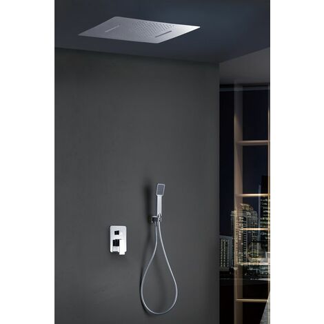 Système De Douche Encastrable Musique 580*380mm LED Ensemble De Douche Montage Mural Avec 6pcs Jets Massage, Chromé Systèmede Douche Avec Tête De Douche Et Douchette, 64 Couleurs RGB