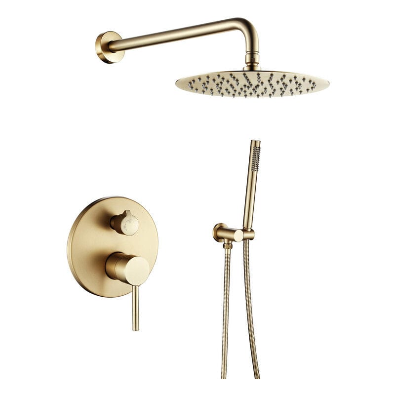 Esip - Ensemble de douche encastrable doré brossé, 10' Kit de Douche à Encastrer avec Douchette à Mains, Systèmes de douche, Mitigeur de Douche Salle