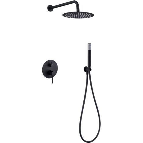 Ensemble de douche encastré avec mitigeur Modèle MONZA Pomme de douche de taille standard Couleur noire finition mate [ IMEX® ]