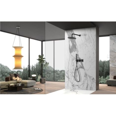 Ensemble De Douche Encastrable Avec Mitigeur Thermostatique Et Support Mural Réglable - Noir Mat - TEREK