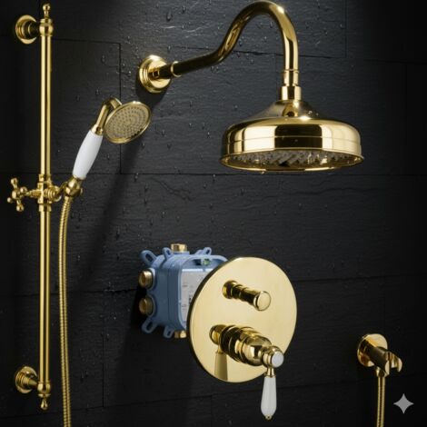 Ensemble de douche encastré PaulGurkes en or - Système de douche de luxe complet