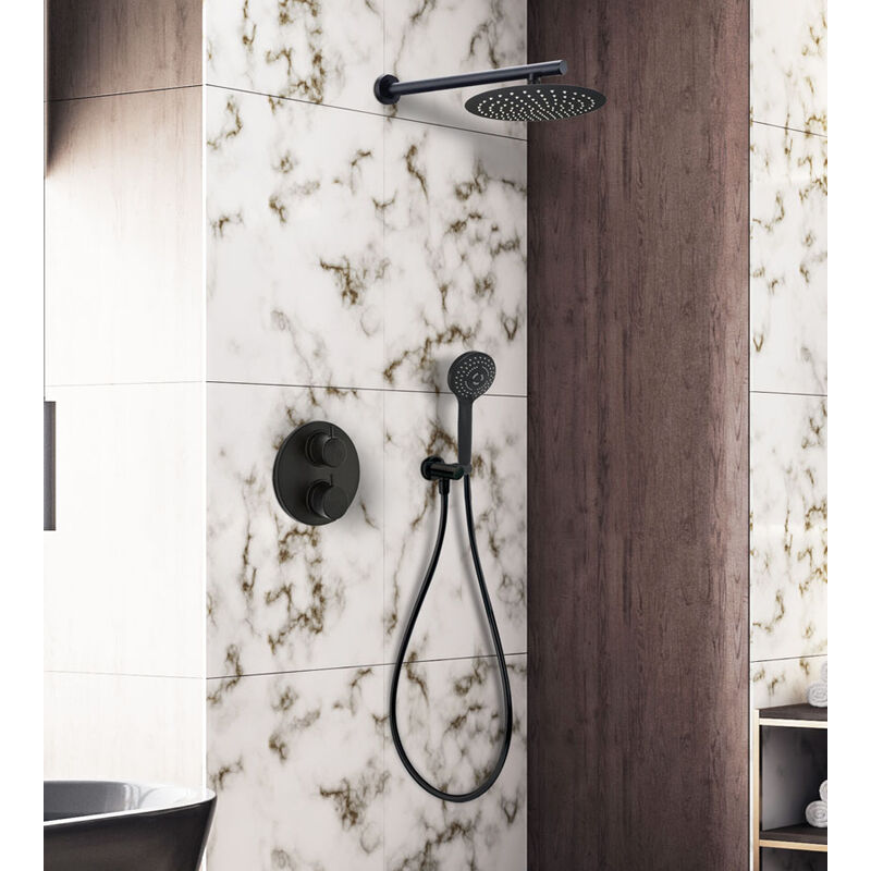 Ensemble de douche encastré rond Ruby Noir mat