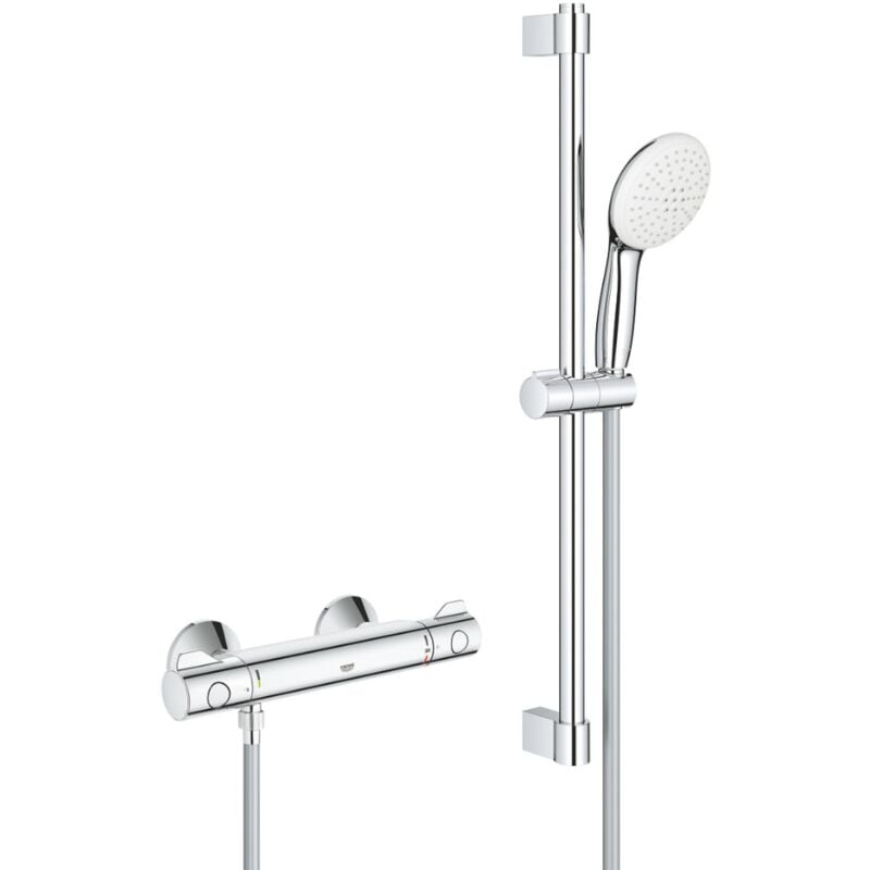 Grohtherm 800 Set Mitigeur thermostatique douche 1/2' + Douchette 2 jets + Barre de douche 60cm + Flexible (G34565002) - Grohe