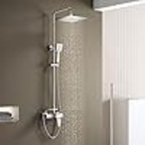 Ensemble de douche KOMIRO avec robinetterie, système de douche avec mitigeur monocommande, barre de douche réglable et pommeau de douche carré, effet pluie.