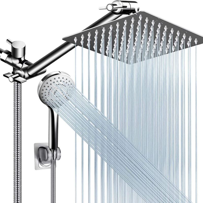 Ensemble de douche, m) Pomme de douche haute pression avec bras d’extension réglable et 5 réglages pour douche à main, pulvérisateur puissant adapté