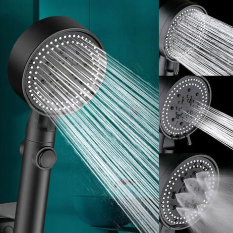 Ensemble de douche multifonction haute pression Douchette noire 5 vitesses avec flexible