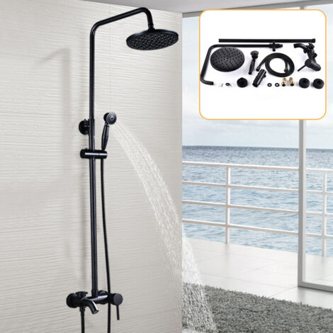 Ensemble de douche mural, ensemble de douche noir, kit de fixation murale pour salle de bain et douche de 20 cm