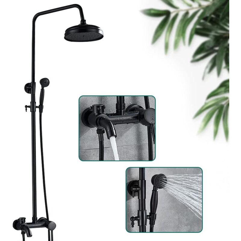 Senderpick - Ensemble de douche mural Retro Nostalgia Black, raccord de douche, douche de pluie avec douchette à main, système de douche, hauteur de