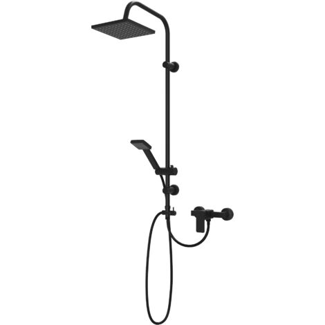 Ensemble de Douche Noir ERIE avec Pomme de Douche Fine et Douchette 5 Fonctions, Mitigeur de Douche VERI Inclus.