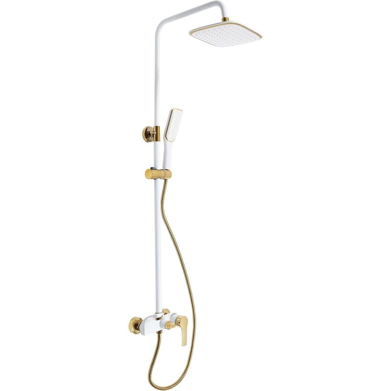 Gojoy - Ensemble de douche - Or blanc - Trois systèmes de douche muraux - Modes de sortie d'eau - Douchette à main réglable en hauteur - Pour