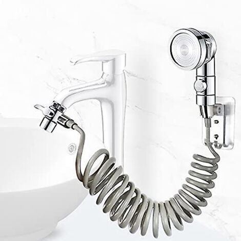 Ensemble de douche pour lavabo avec flexible rétractable - Argent
